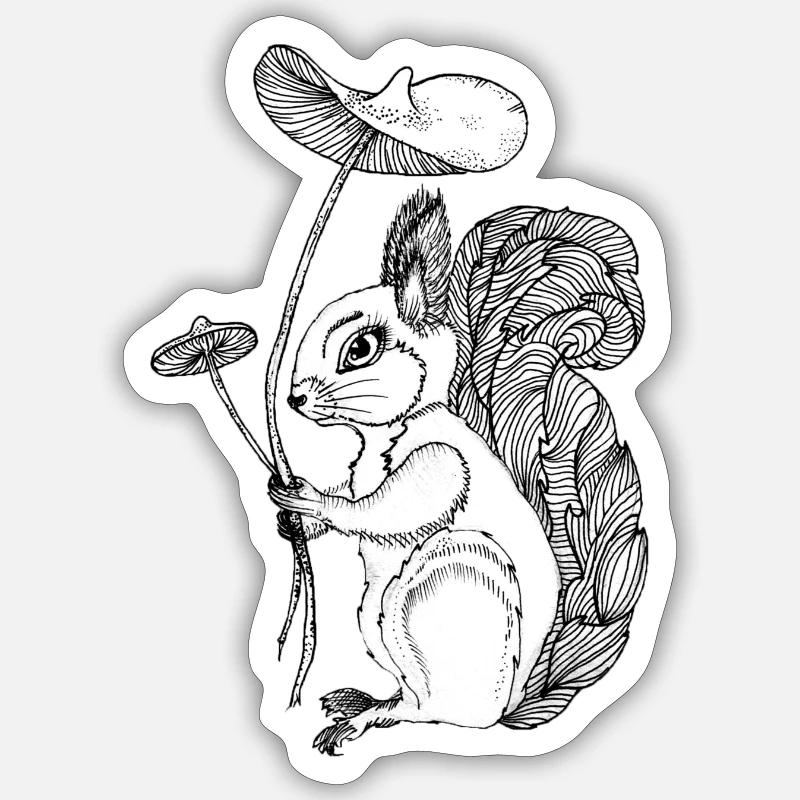 Écureuils et champignons Sticker taille S (10 x 10 cm)