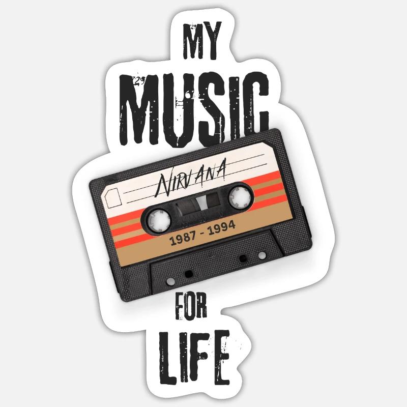 K7 music nirvana - Sticker taille S (10 x 10 cm) - blanc mat