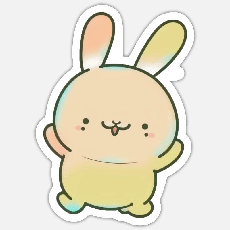 Kawaii Cute Happy Dancing Rabbit - Sticker size S (10 x 10 cm) - white matte