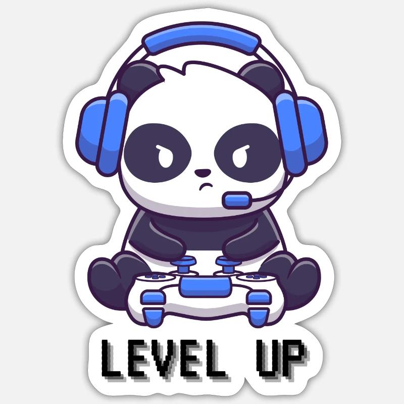 Level Up Panda - Sticker Größe S (10 x 10 cm) - Mattweiß