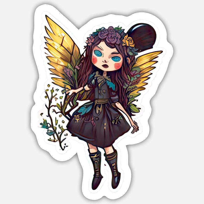 Fée gothique mignonne - Sticker taille S (10 x 10 cm) - blanc mat