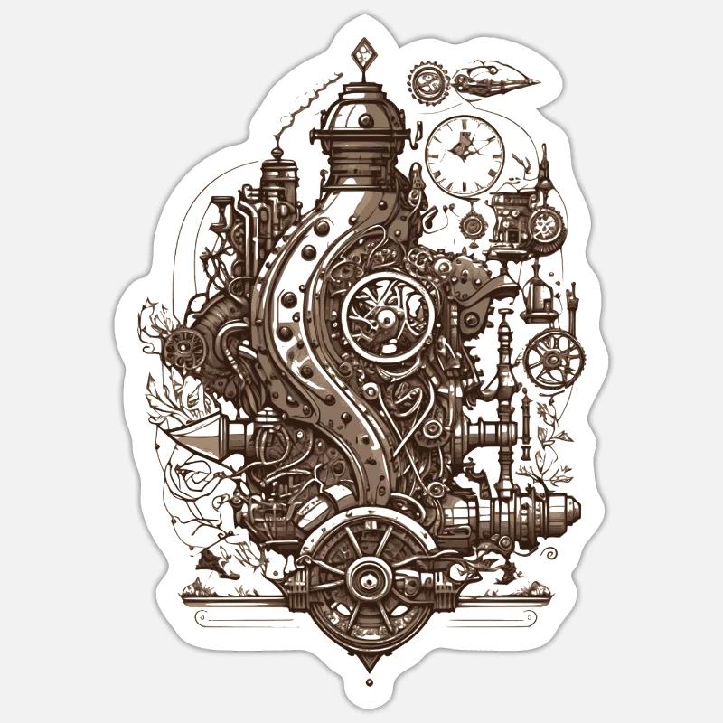 Fascination steampunk pour la technologie - Sticker taille S (10 x 10 cm) - blanc mat