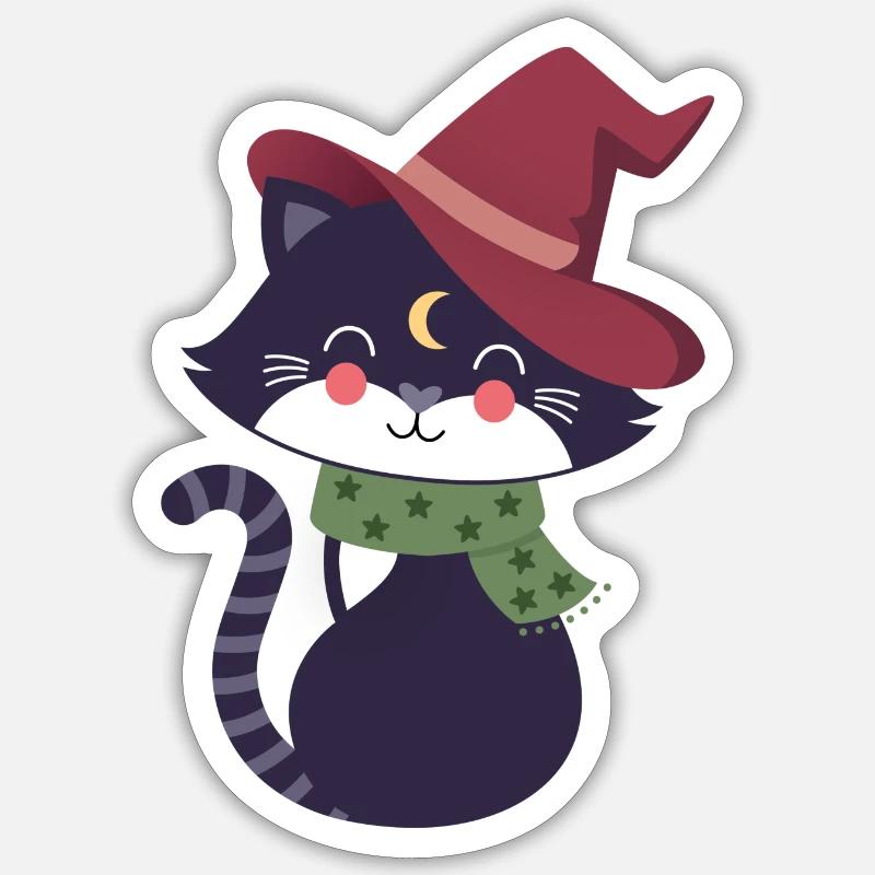 black cat with magic hat Sticker size S (10 x 10 cm)