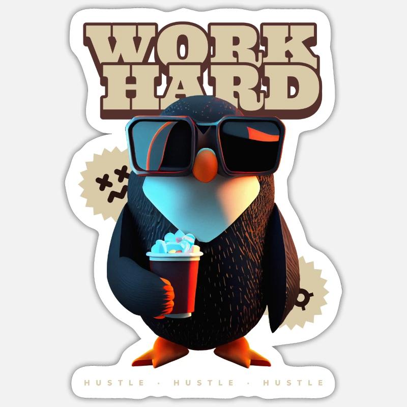Work Hard (Pinguin) - Sticker Größe S (10 x 10 cm) - Mattweiß