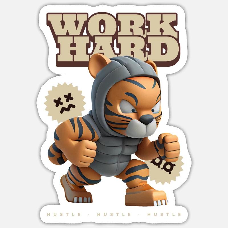 Work hard (tiger) - Sticker Größe S (10 x 10 cm) - Mattweiß
