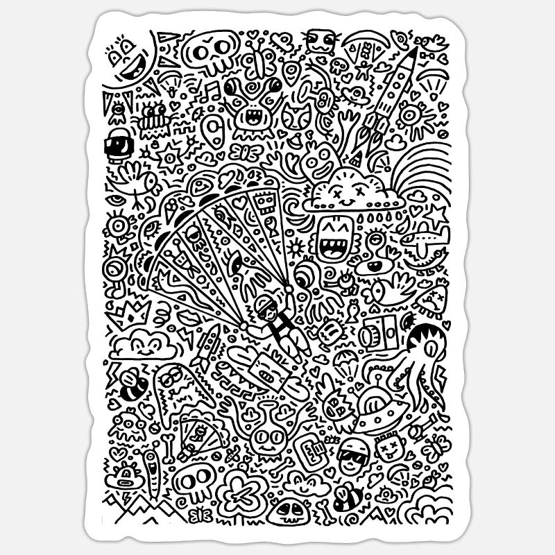 Doodle Paragliders noir - Sticker taille S (10 x 10 cm) - blanc mat