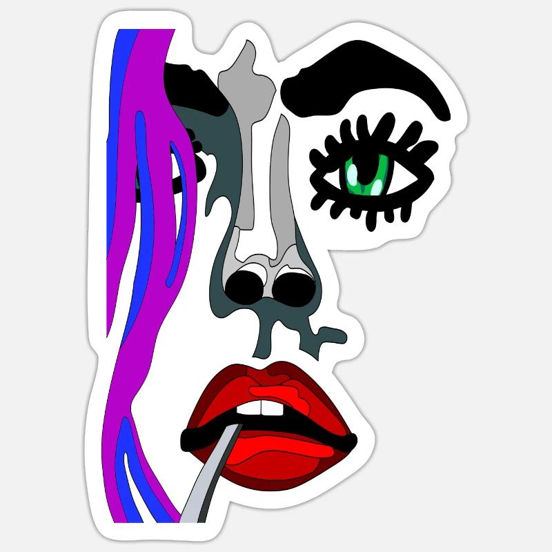 Eye open with red lips - fhscribble face Sticker size S (10 x 10 cm)