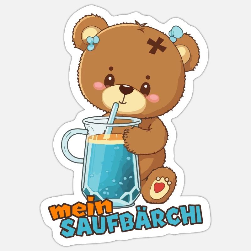 Saufbärchi Teddy - Sticker Größe S (10 x 10 cm) - Mattweiß
