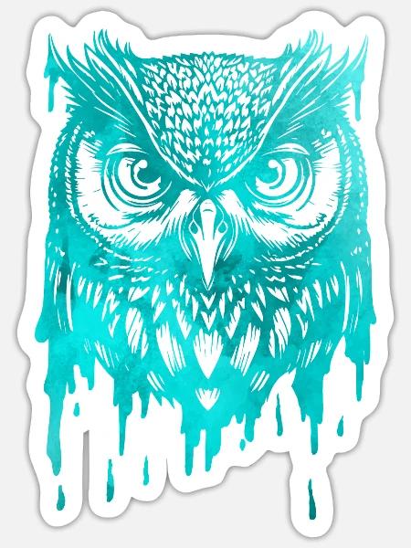 Süße, künstlerische Eule, Tierwelt, bunte Vögel, - Sticker Größe S (10 x 10 cm) - Mattweiß