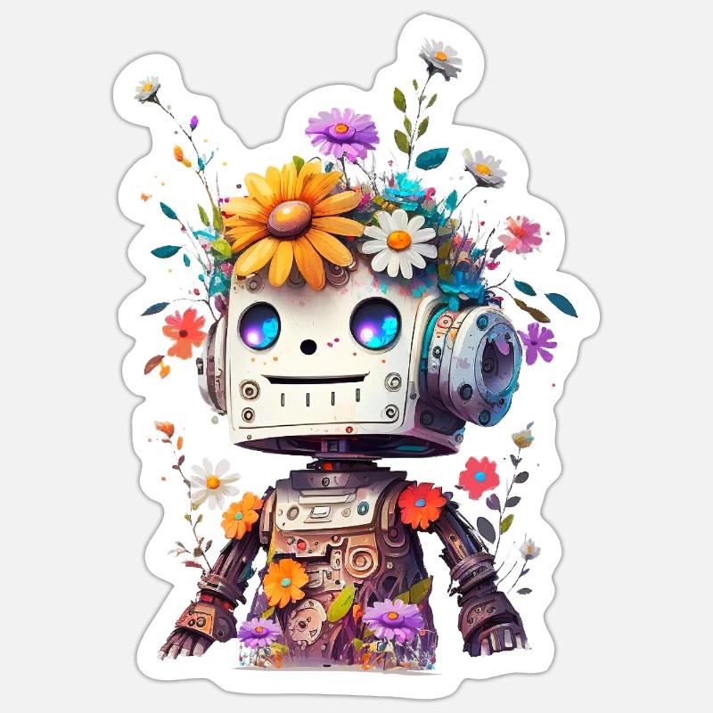 Robot mignon - Sticker taille S (10 x 10 cm) - blanc mat