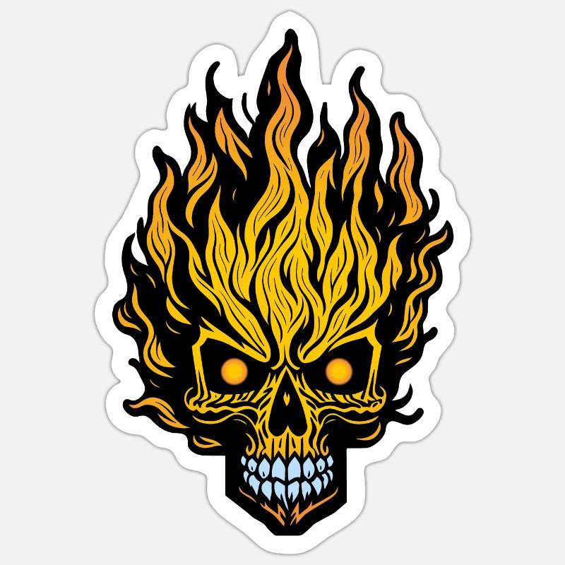 Flaming Skull - Sticker size S (10 x 10 cm) - white matte