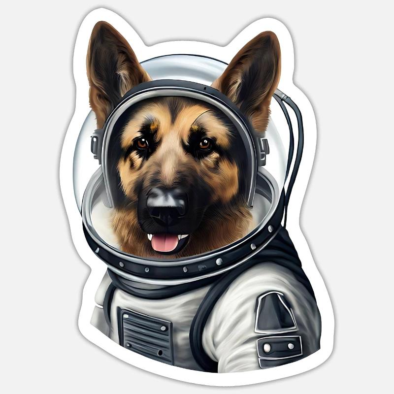 Schäferhund Astronaut - Sticker Größe S (10 x 10 cm) - Mattweiß