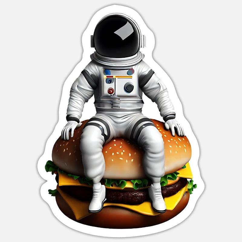 Weltraum Astronaut Cheeseburger - Sticker Größe S (10 x 10 cm) - Mattweiß