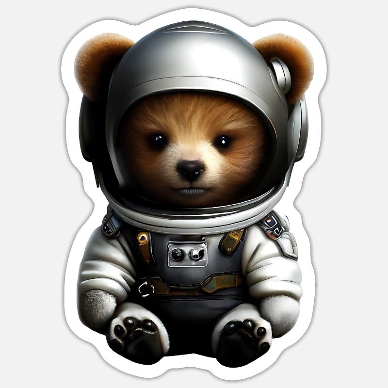 Ours en costume d’astronaute - Sticker taille S (10 x 10 cm) - blanc mat