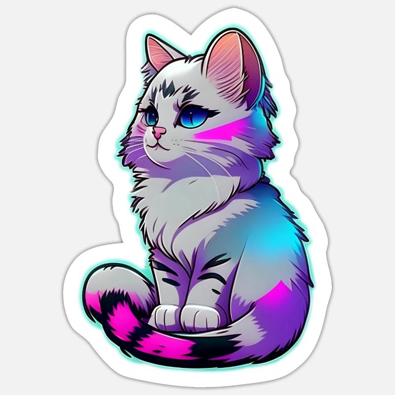 mignon petit chat gris - Sticker taille S (10 x 10 cm) - blanc mat