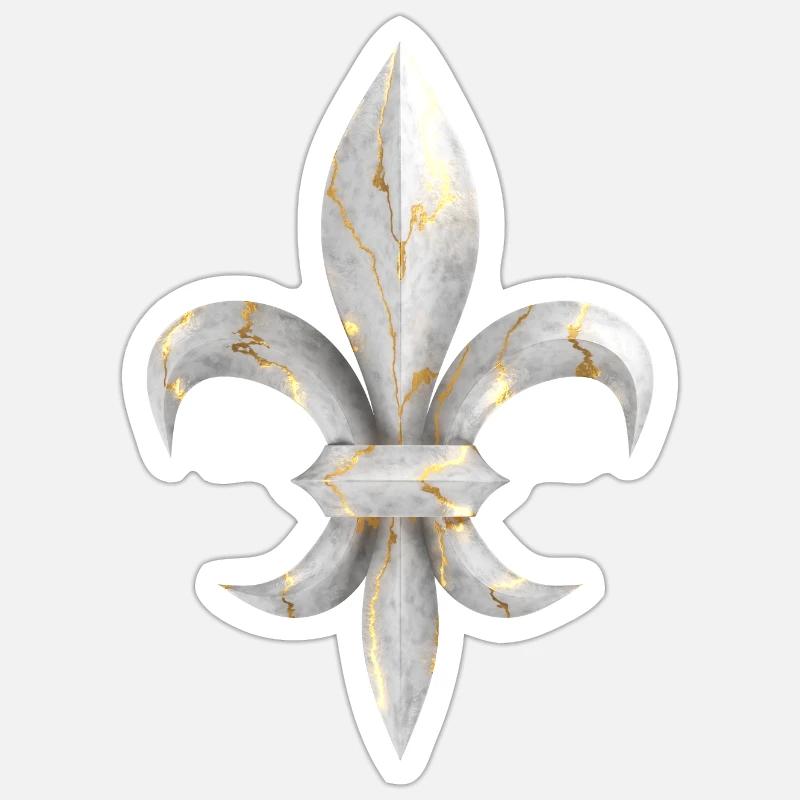 Fleur de Lys / Fleur de Lis Marmor mit Goldadern - Sticker Größe S (10 x 10 cm) - Mattweiß