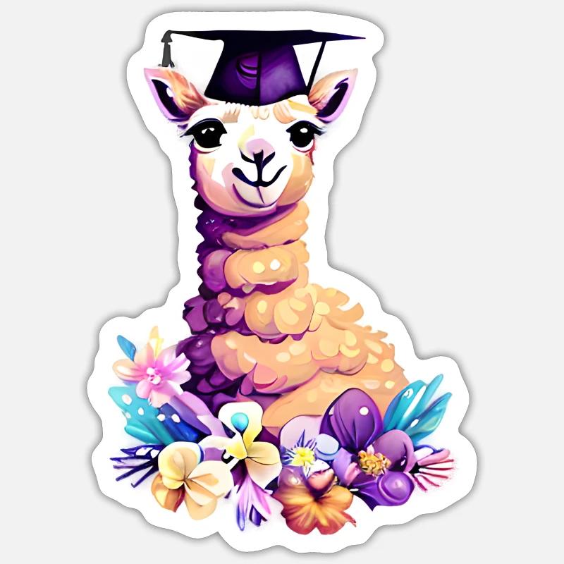 Bachelor Absolvent Schulabschluss Alpaka Studium Sticker Größe S (10 x 10 cm)