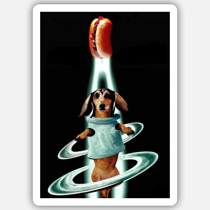 Teckel vu de l’espace - Sticker taille S (10 x 10 cm) - blanc mat
