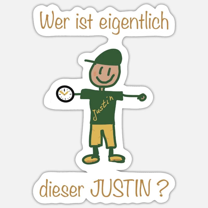 Wer ist eigentlich dieser Justin? - Sticker Größe S (10 x 10 cm) - Mattweiß