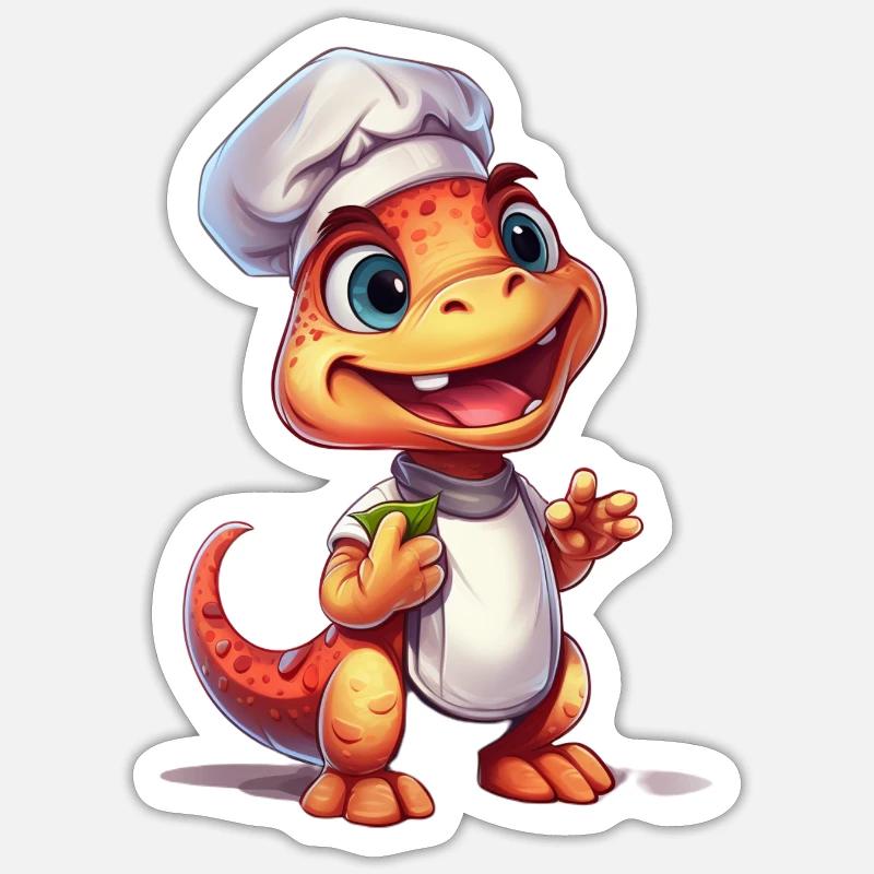 Mignon bébé Velociraptor Chef - Sticker taille S (10 x 10 cm) - blanc mat