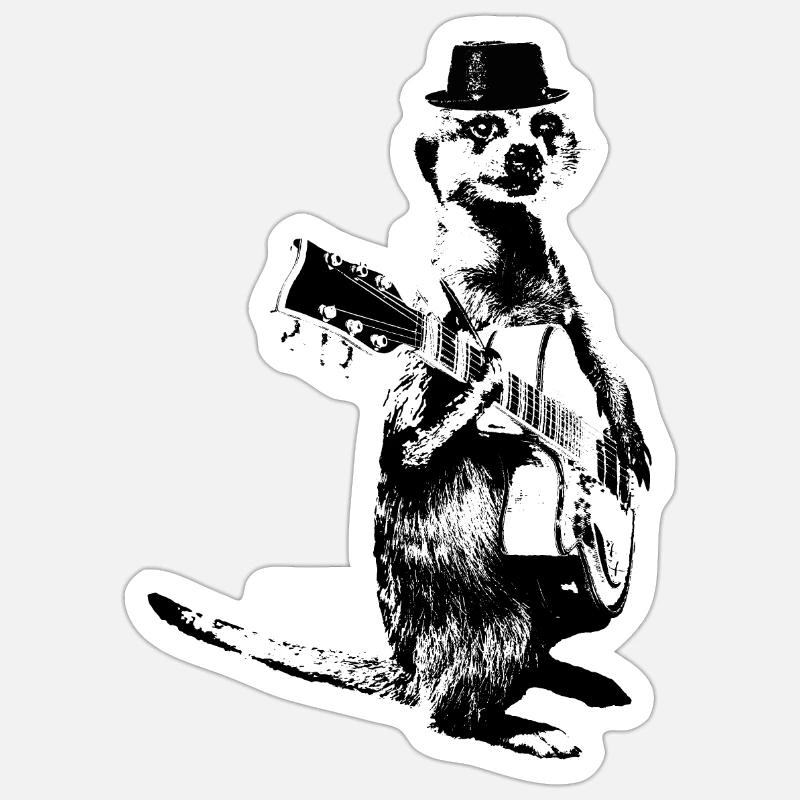 Suricate Guitariste Black Hat - Sticker taille S (10 x 10 cm) - blanc mat