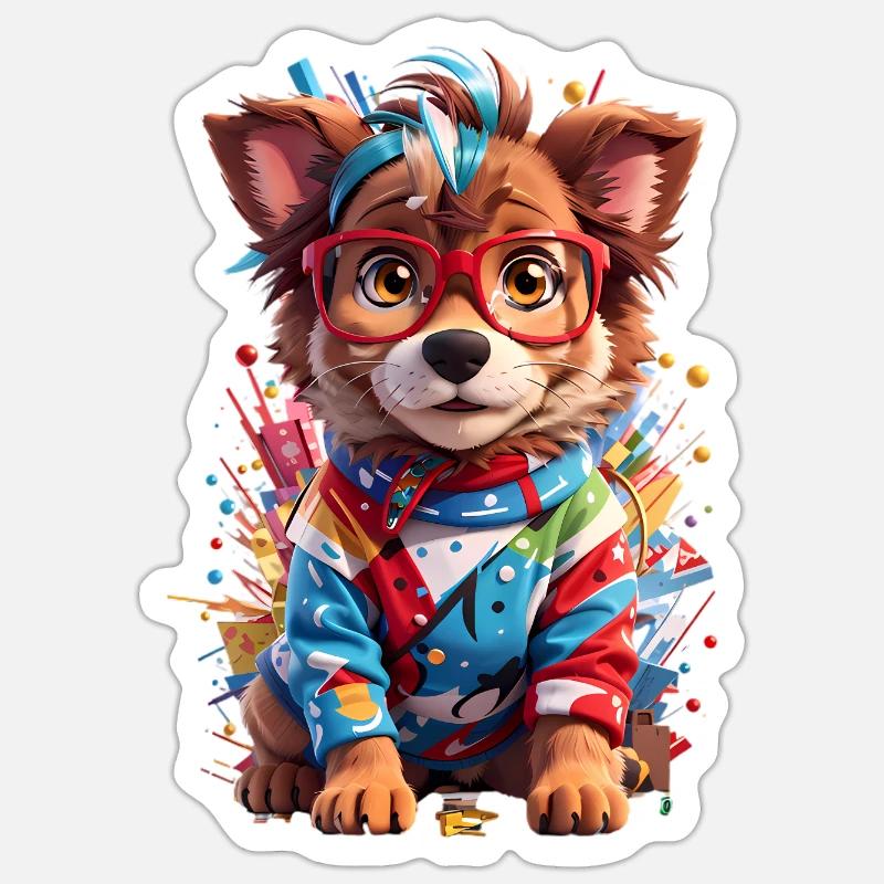 Chien 3D mignon - Sticker taille S (10 x 10 cm) - blanc mat