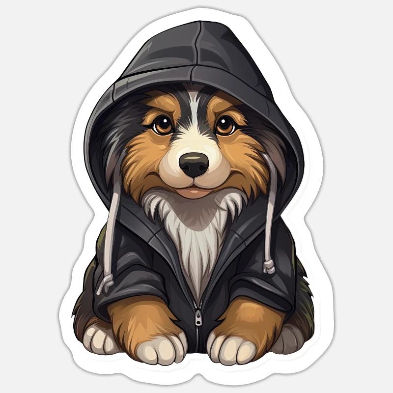 Cooler Australian Shepherd in Freizeitkleidung - Sticker Größe S (10 x 10 cm) - Mattweiß