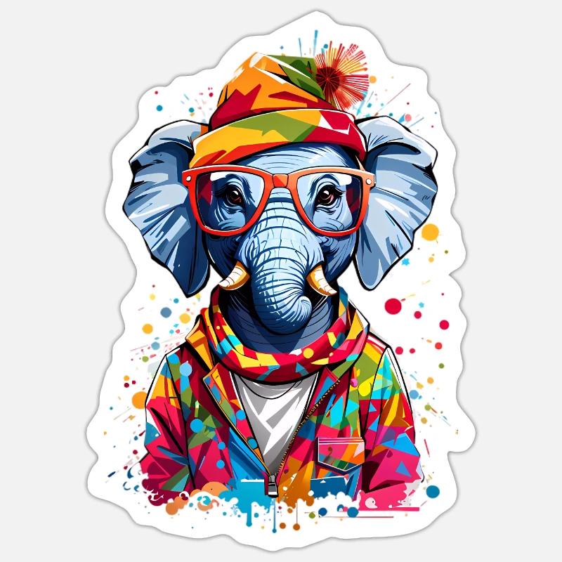 Éléphant cool - Sticker taille S (10 x 10 cm) - blanc mat