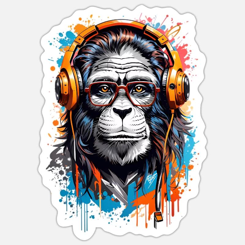 Singe cool - Sticker taille S (10 x 10 cm) - blanc mat