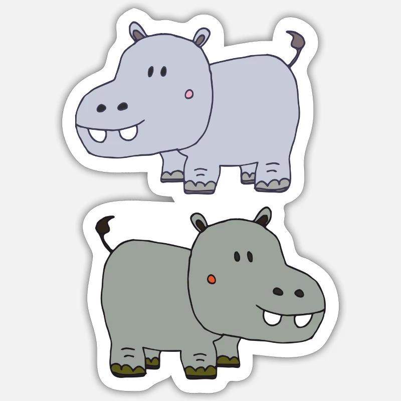 Hippopotames Double 2 - Sticker taille S (10 x 10 cm) - blanc mat