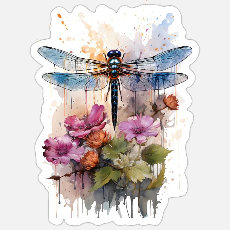 Libellule comme aquarelle - Sticker taille S (10 x 10 cm) - blanc mat