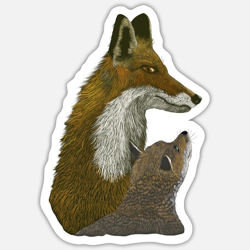 Fuchs mit Welpe Mutter und Kind Sticker Größe S (10 x 10 cm)