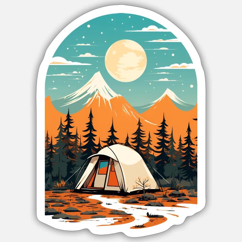 Conception de camping rétro - Sticker taille S (10 x 10 cm) - blanc mat