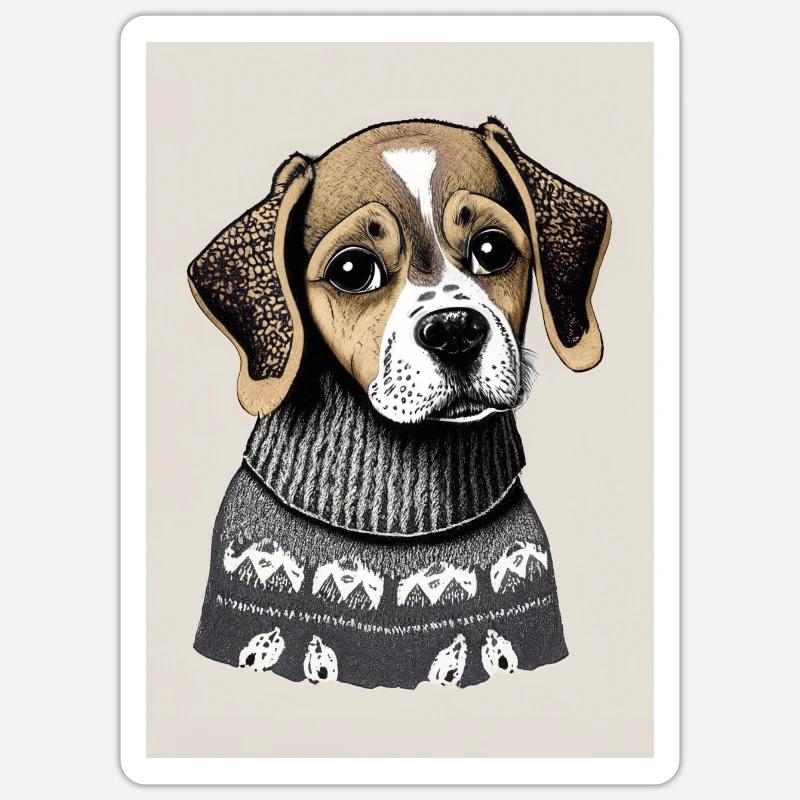 Chien en pull Sticker taille S (10 x 10 cm)