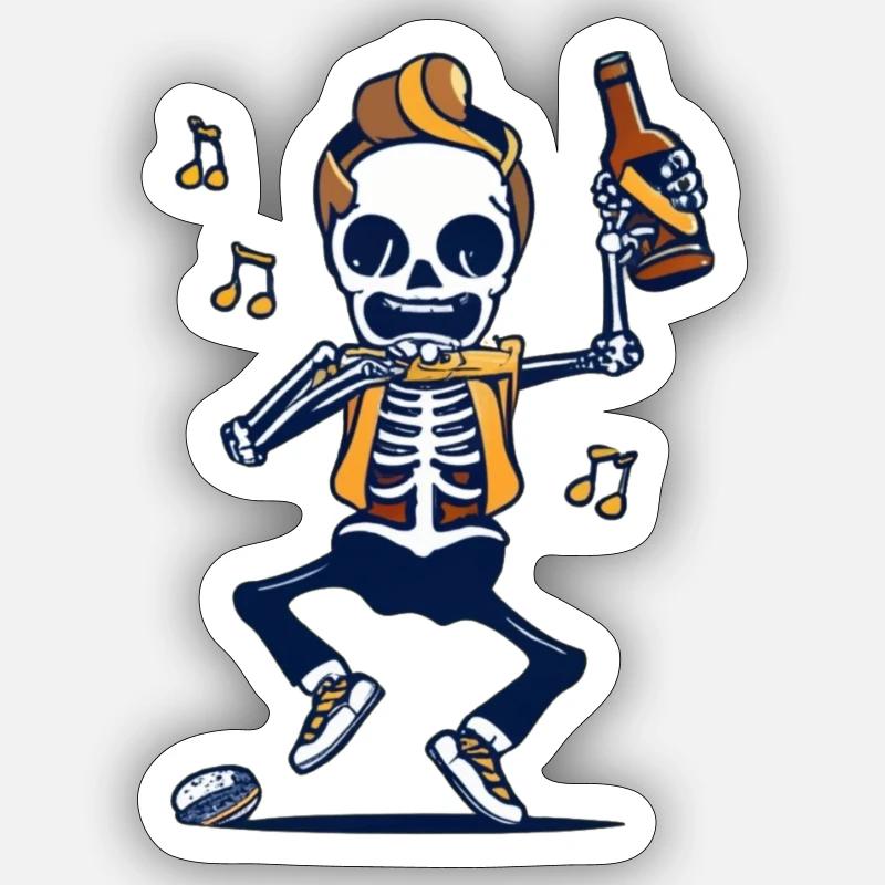 Danse du squelette avec bouteille - Sticker taille S (10 x 10 cm) - blanc mat