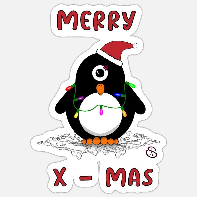Pingouin de Noël - Sticker taille S (10 x 10 cm) - blanc mat