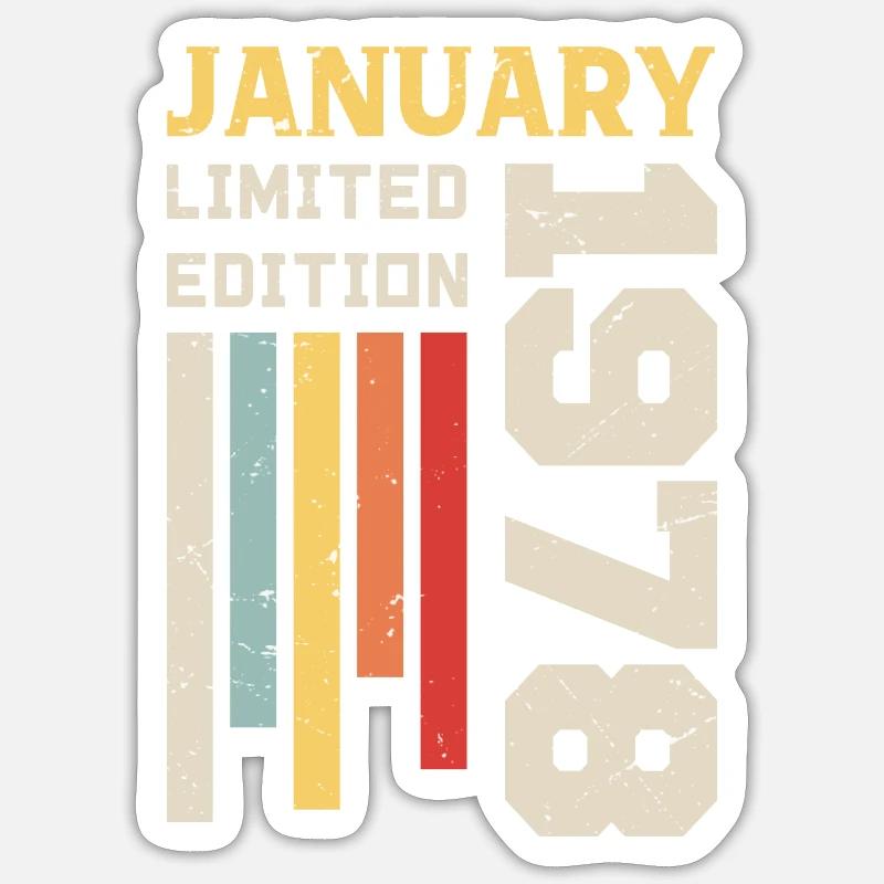 Janvier 1978 - Cadeau anniversaire Janvier 1978 - Sticker taille S (10 x 10 cm) - blanc mat