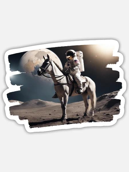 Astronaut auf Pferd im Weltall - Sticker Größe S (10 x 10 cm) - Mattweiß