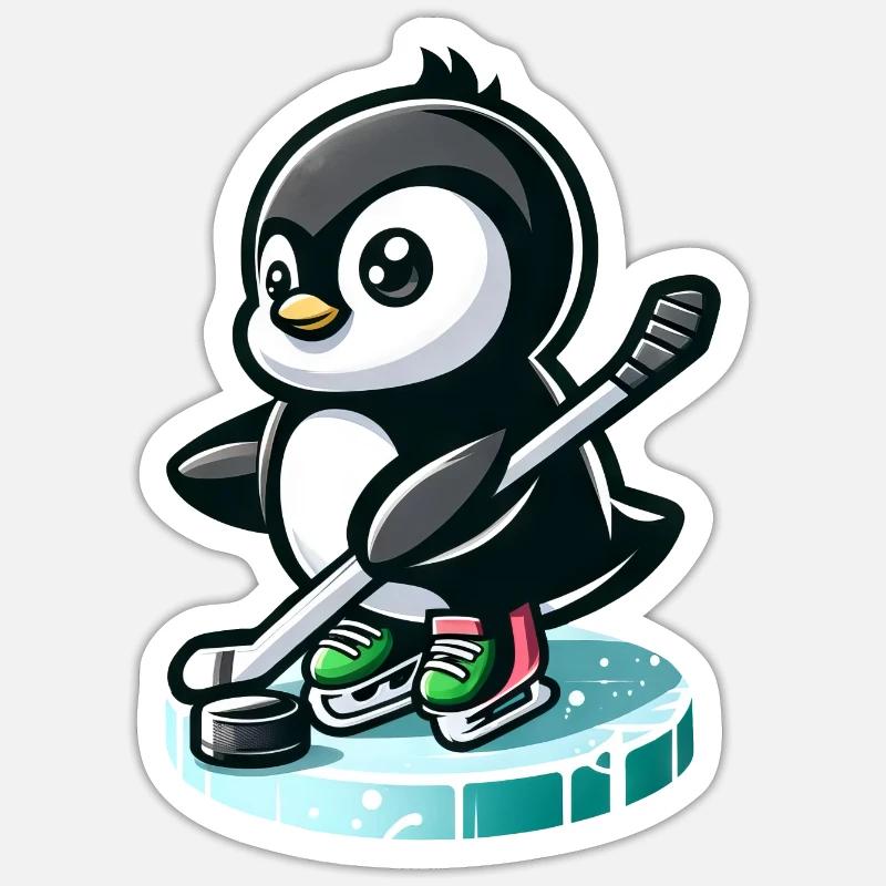 Pinguin Eishockeyspieler mit Puck und - Sticker Größe S (10 x 10 cm) - Mattweiß