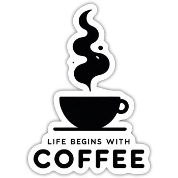 Kaffeebeginn: Leben beginnt - Sticker Größe S (10 x 10 cm) - Mattweiß - Vorne