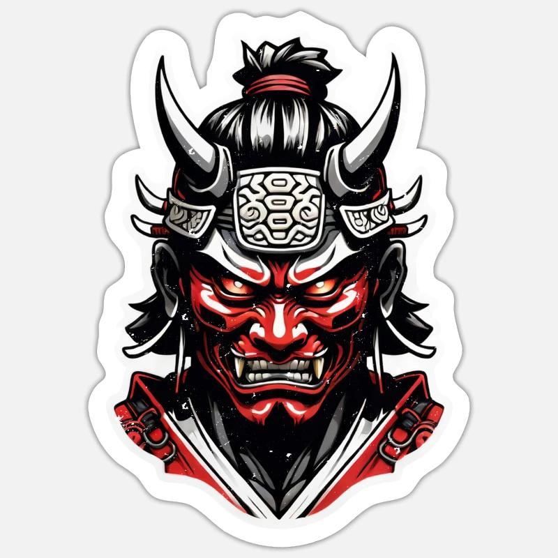 Samurai-Krieger - Japan - Dämon - Sticker Größe S (10 x 10 cm) - Mattweiß