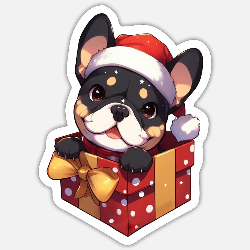 Frenchie Bully in a gift package - Sticker size S (10 x 10 cm) - white matte