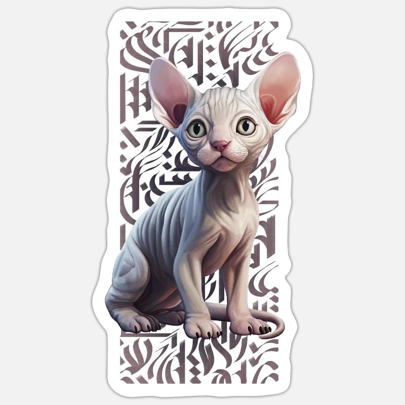 Sphynx Cat calligraphitti - Sticker taille S (10 x 10 cm) - blanc mat