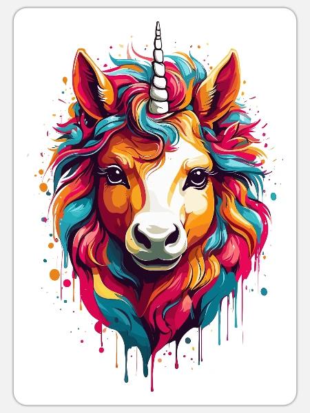 Buntes Einhorn-Pferdchen im Regenbogenrausch - Sticker Größe S (10 x 10 cm) - Mattweiß