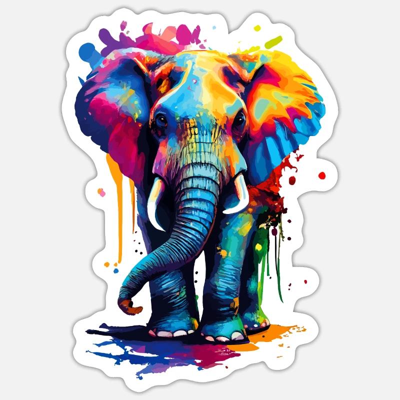 Éléphant Coloré - Défenses Éléphant Proboscis - Sticker taille S (10 x 10 cm) - blanc mat