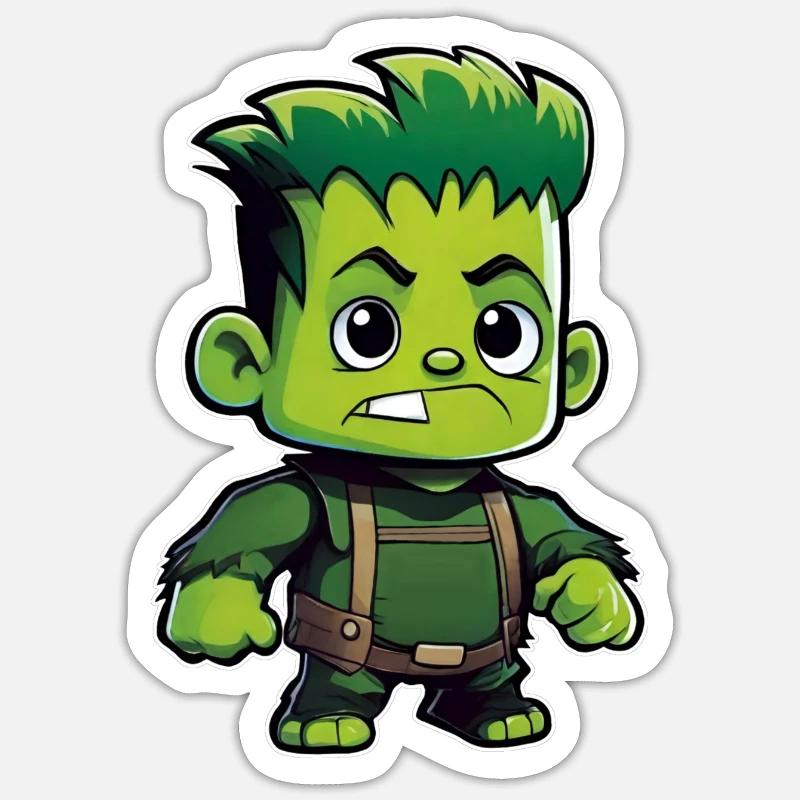 Monstre vert mignon Sticker taille S (10 x 10 cm)
