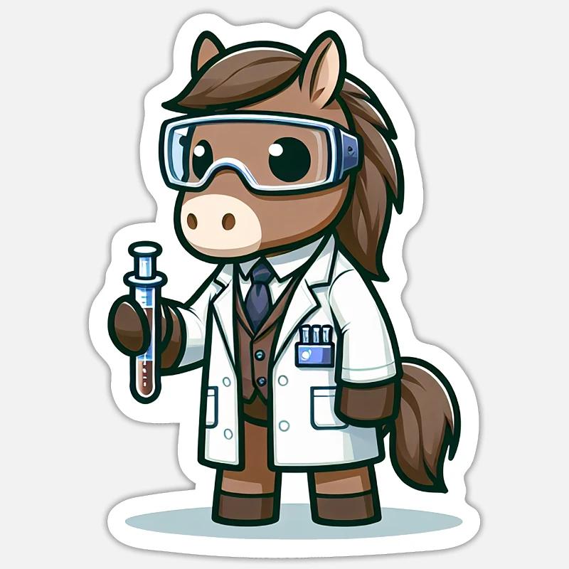 Scientifique de cheval mignon - Sticker taille S (10 x 10 cm) - blanc mat