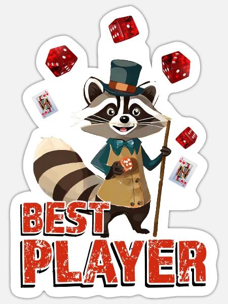 Waschbär mit Zylinder Würfel Spielkarten Player - Sticker Größe S (10 x 10 cm) - Mattweiß