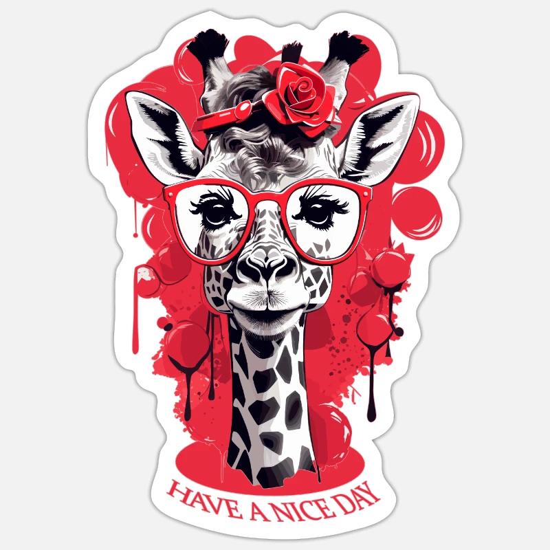 Süße Giraffe mit Brille - Sticker Größe S (10 x 10 cm) - Mattweiß