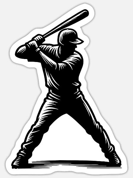 Baseball Spieler mit Baseballschläger - Sticker Größe S (10 x 10 cm) - Mattweiß